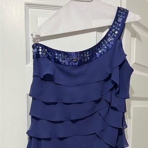 Cocktail one shoulder dress. A beautiful Mia of purple and blue